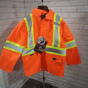 NWT Pioneer Size Medium 100% Waterproof Full Zip Bright Orange Safety Jacket